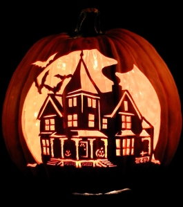 nted house carved pumpkin